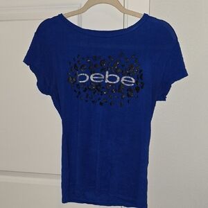 Bebe Royal Blue Leopard Graphic Tee